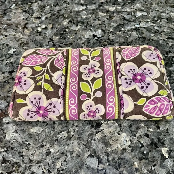 Vera Bradley Purple Floral Nightingale Zip Accordion 8 inch Wallet - Picture 3 of 11